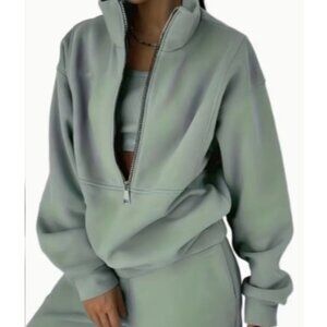 Sage Green Two-Piece Set Sweatshirt And Sweatpants Size L